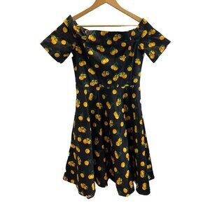 NEW Miss Lulo Black citrus Fit and Flare Dress‎ boat neck size M rockabilly 50's